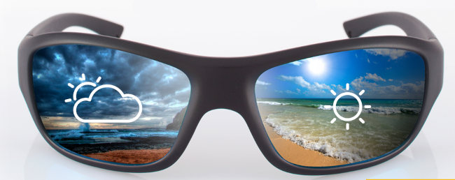 Photochromic polarised fishing sunglasses